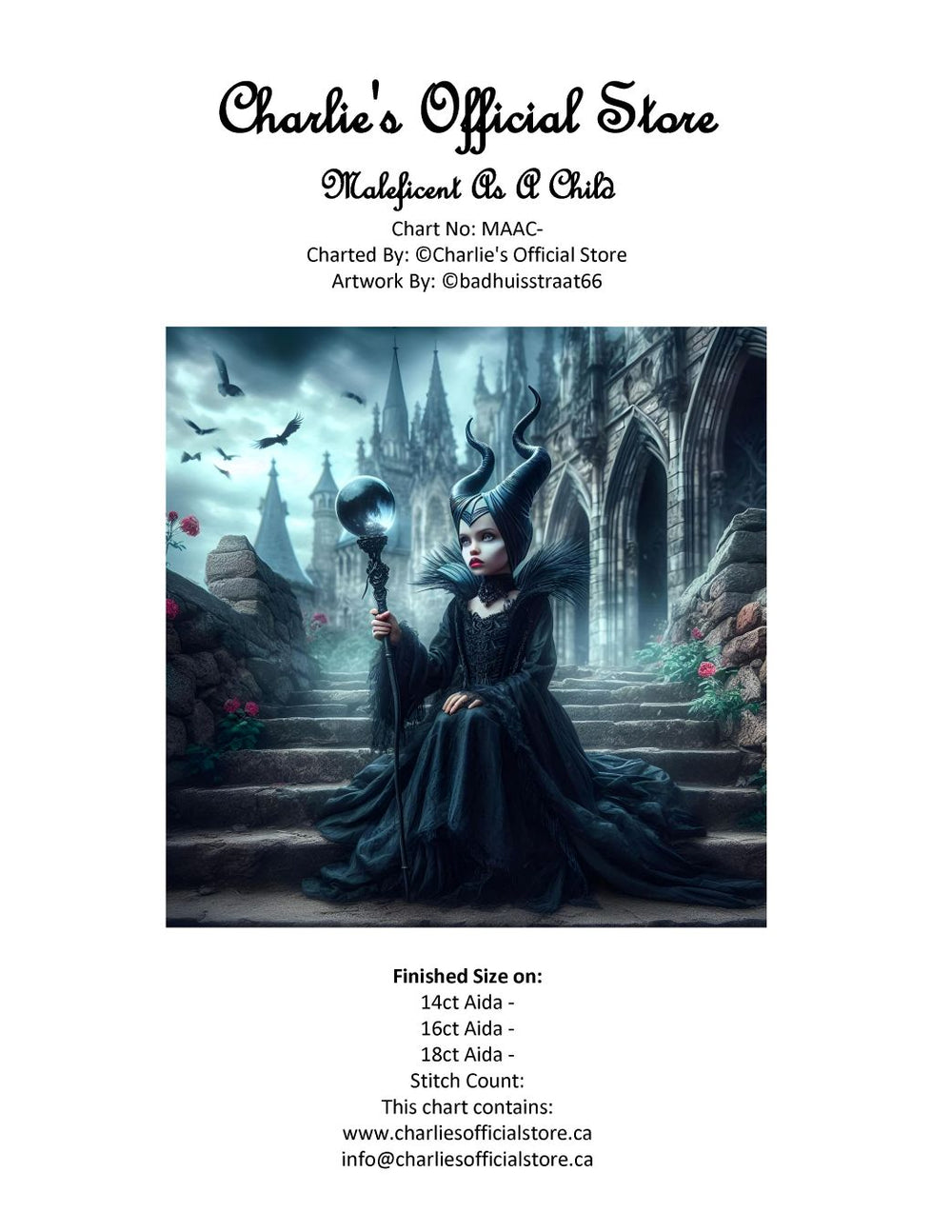Counted Cross Stitch - Maleficent As A Child - Digital Download PDF download file (Copy) Charlie's Official Store