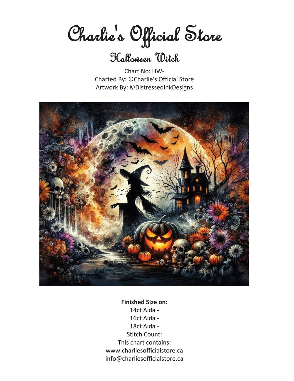 Counted Cross Stitch - Halloween Witch - Digital Download PDF download file Charlie's Official Store
