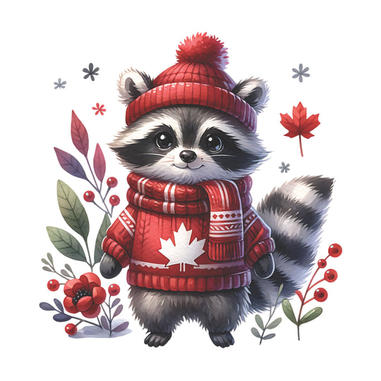 Counted Cross Stitch -  Raccoon Wearing The Maple Leaf - Digital Download PDF download file