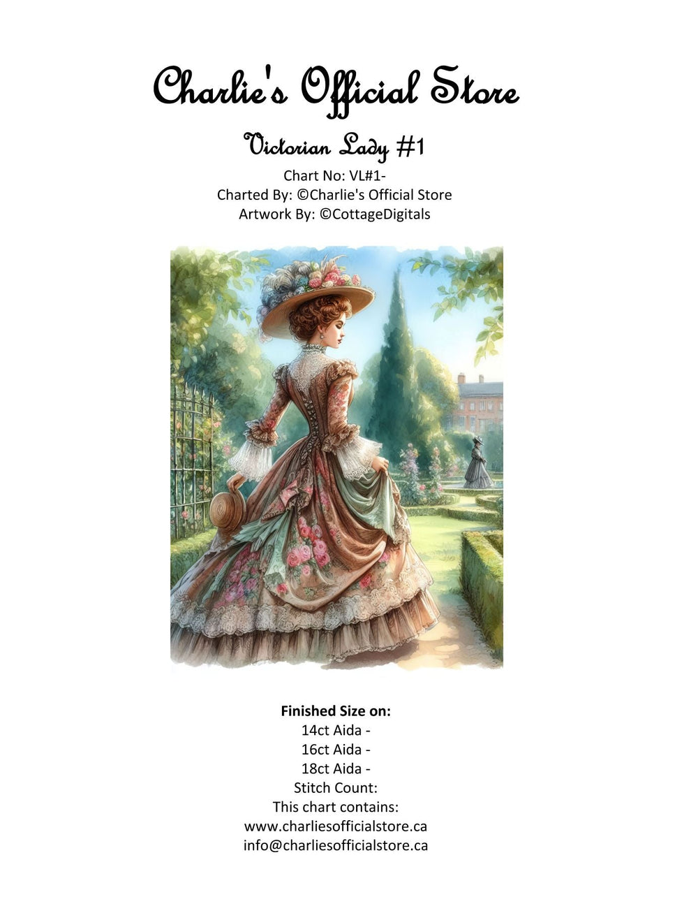 Counted Cross Stitch - Victorian Lady #1 - Digital Download PDF download file (Copy) Charlie's Official Store