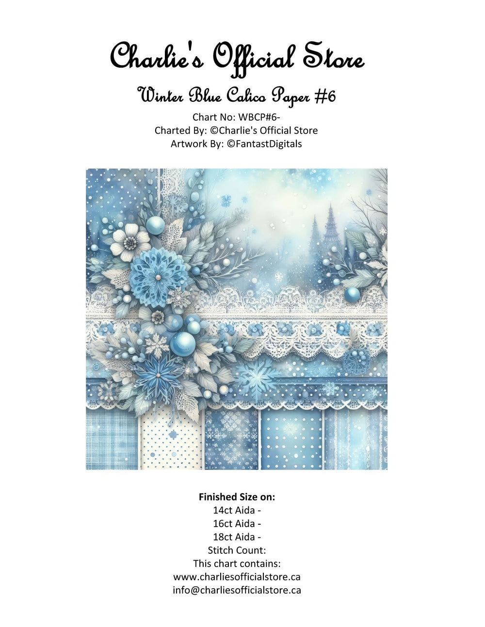 Counted Cross Stitch - Winter Blue Calico Paper #6 - Digital Download PDF download file (Copy) Charlie's Official Store