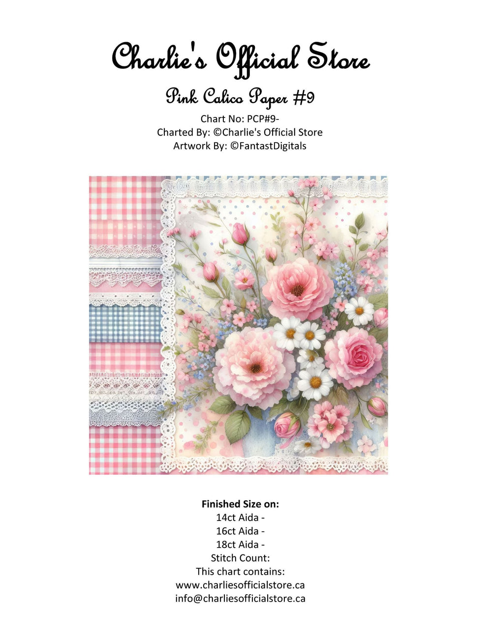 Counted Cross Stitch - Pink Calico Paper #9 - Digital Download PDF download file (Copy) (Copy) Charlie's Official Store