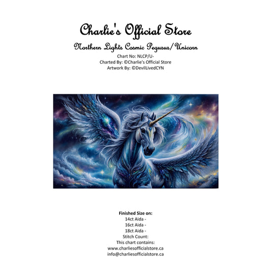 Counted Cross Stitch - Northern Lights Cosmic Pegusus / Unicorn - Digital Downlod PDF Charlie's Official Store