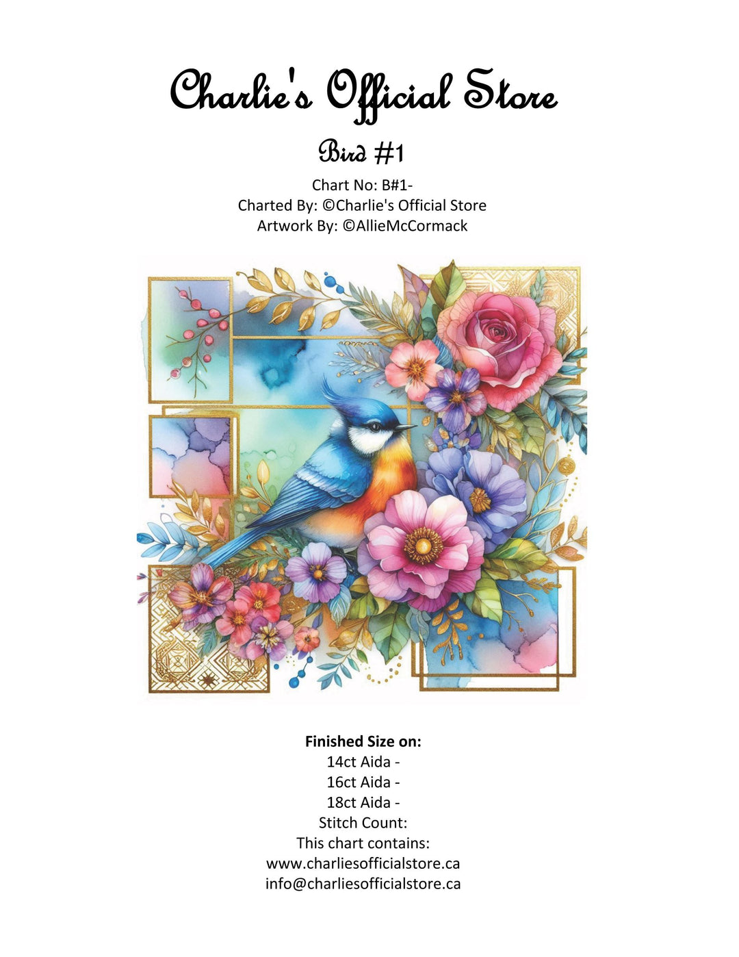 Counted Cross Stitch - Bird #1 - Digital Download PDF download file