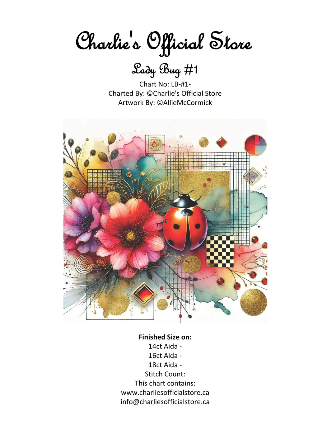 Counted Cross Stitch - Lady Bug #2 - Digital Download PDF download file Charlie's Official Store