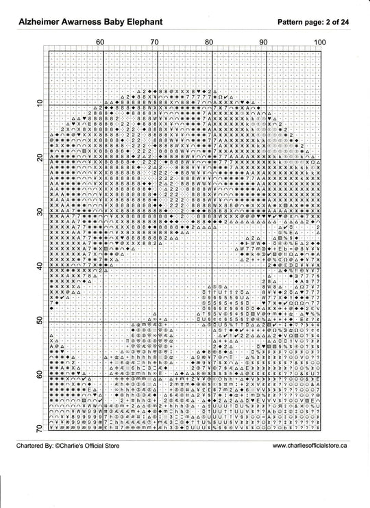 Counted Cross Stitch - Alzheimer Awareness Baby Elephant - Digital Download PDF download file Charlie's Official Store