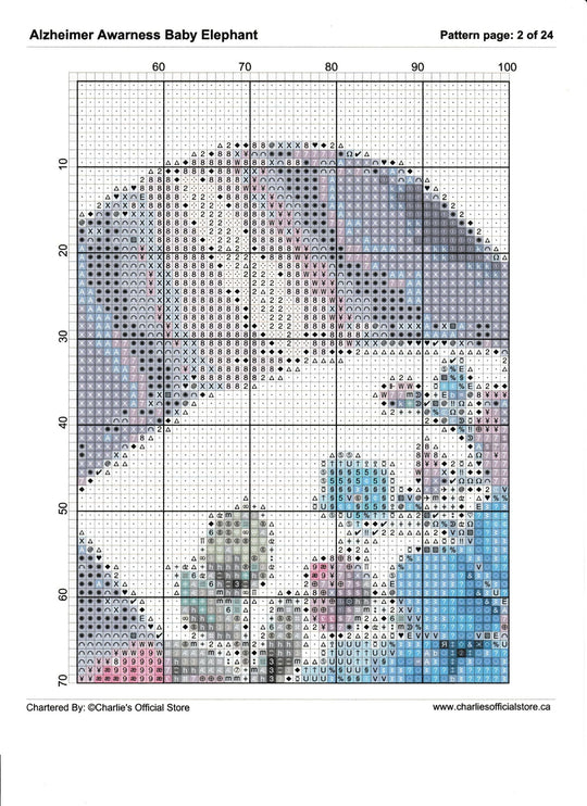 Counted Cross Stitch - Alzheimer Awareness Baby Elephant - Digital Download PDF download file Charlie's Official Store