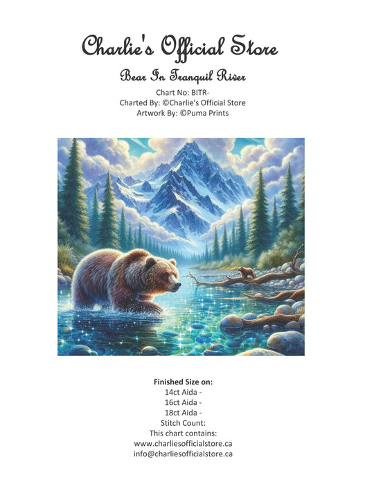 Counted Cross Stitch - Bear In Tranquil River - Digital Download PDF download file (Copy) Charlie's Official Store