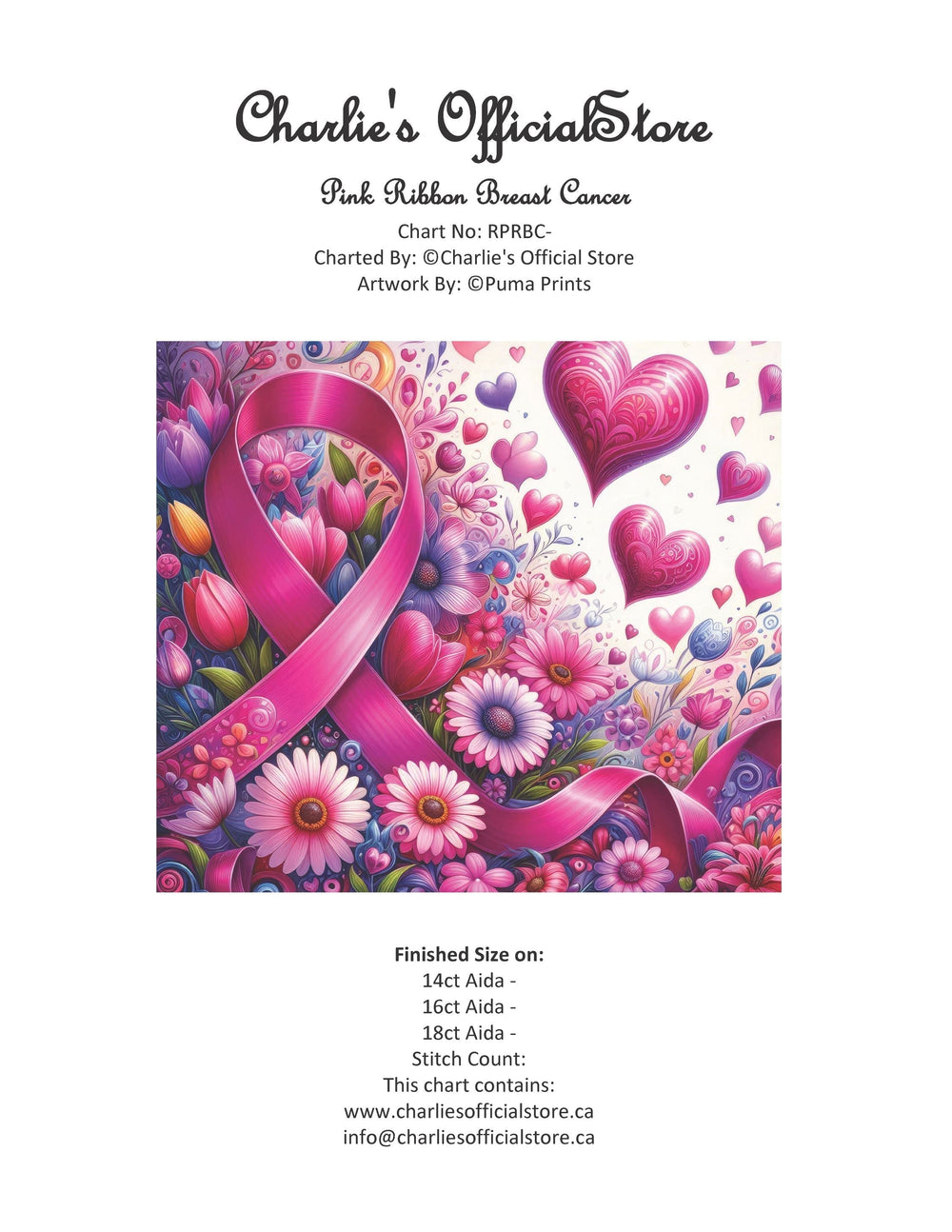 Counted Cross Stitch - Pink Ribbon Breast Cancer - Digital Download PDF download file (Copy) Charlie's Official Store