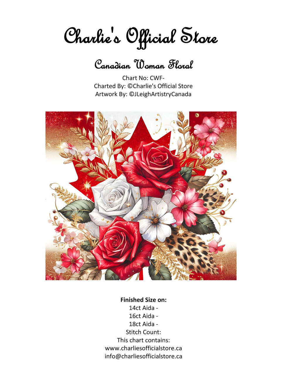 Counted Cross Stitch - Canadian Woman Floral - Digital Download PDF download file (Copy) Charlie's Official Store