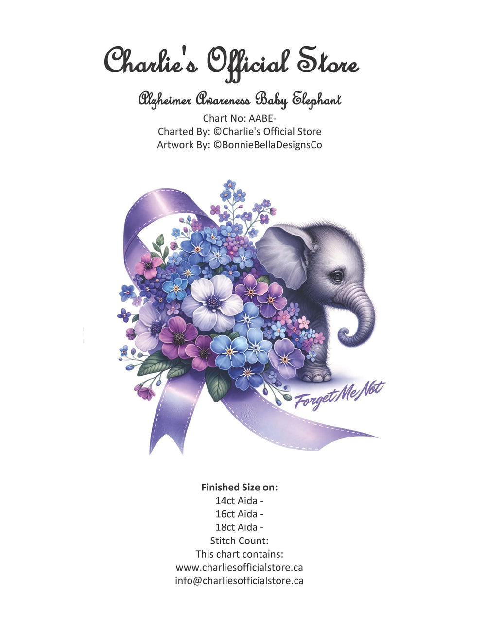 Counted Cross Stitch - Alzheimer Awareness Baby Elephant - Digital Download PDF download file Charlie's Official Store