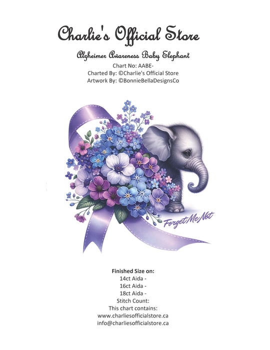 Counted Cross Stitch - Alzheimer Awareness Baby Elephant - Digital Download PDF download file Charlie's Official Store