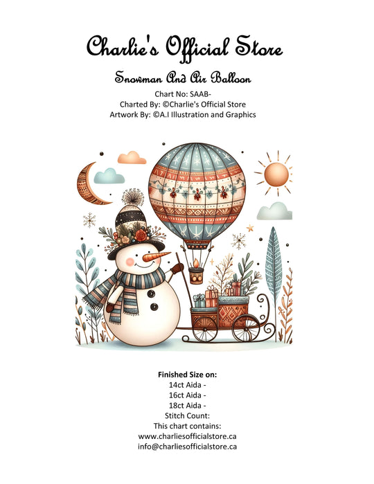 Counted Cross Stitch - Snowman And Air Balloon - Digital Download PDF download file (Copy) (Copy) Charlie's Official Store