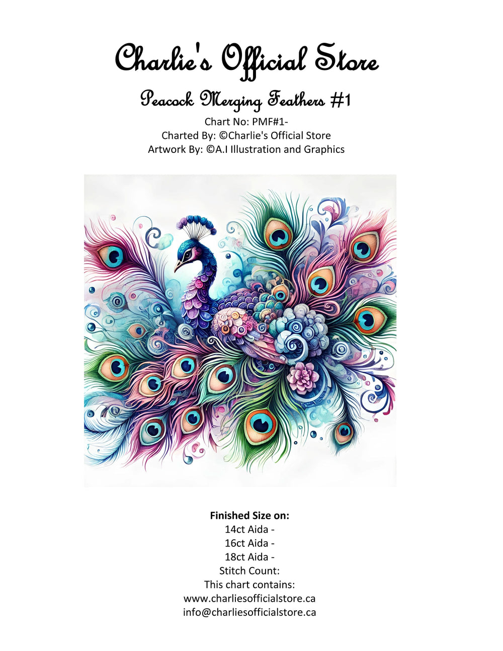 Counted Cross Stitch - Peacock Merging Feathers #1 - Digital Download PDF download file (Copy) Charlie's Official Store