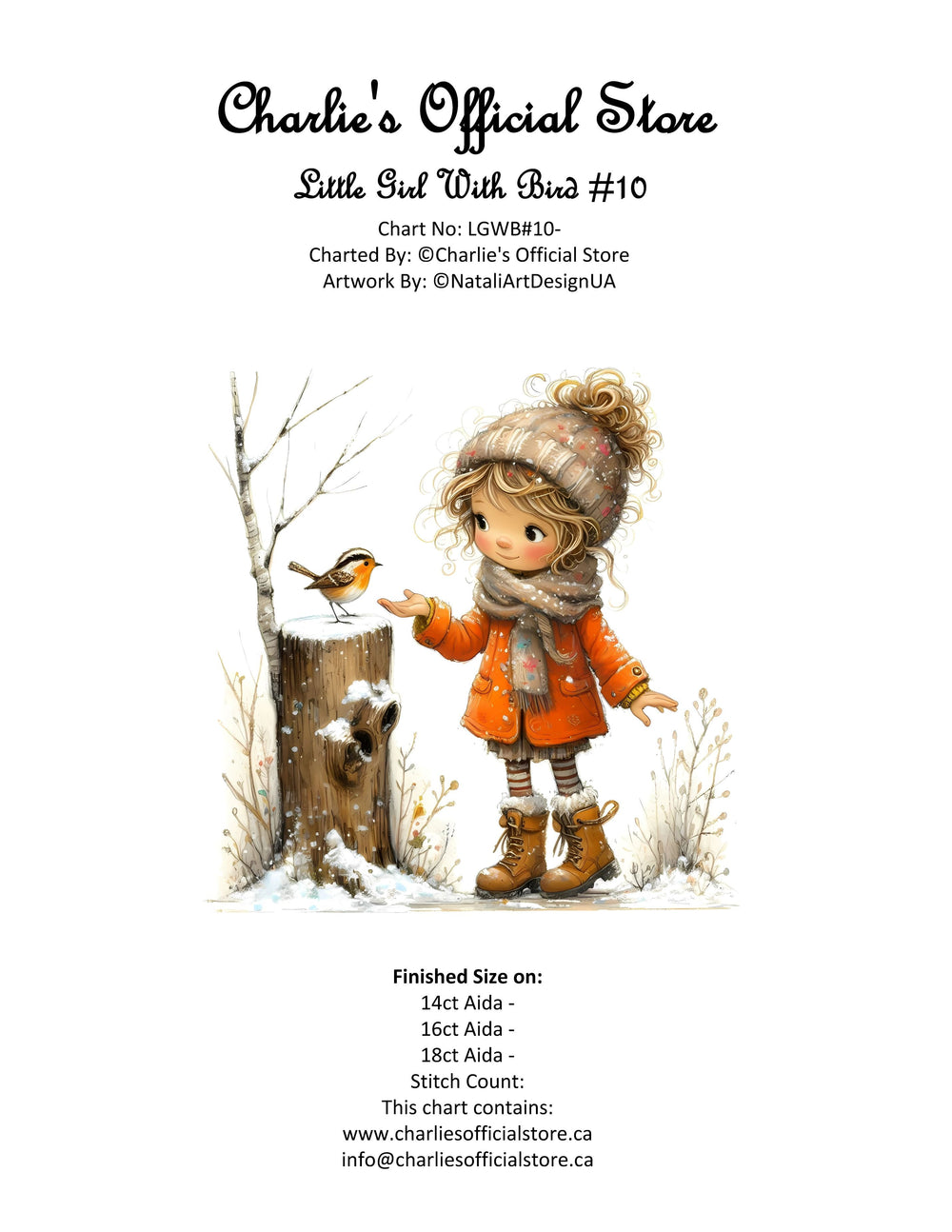 Counted Cross Stitch - Little Girl With Bird #10 - Digital Download PDF download file (Copy) Charlie's Official Store