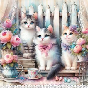 Counted Cross Stitch - Sweet Shabby Chic Cats #1 - Digital Download PDF download file