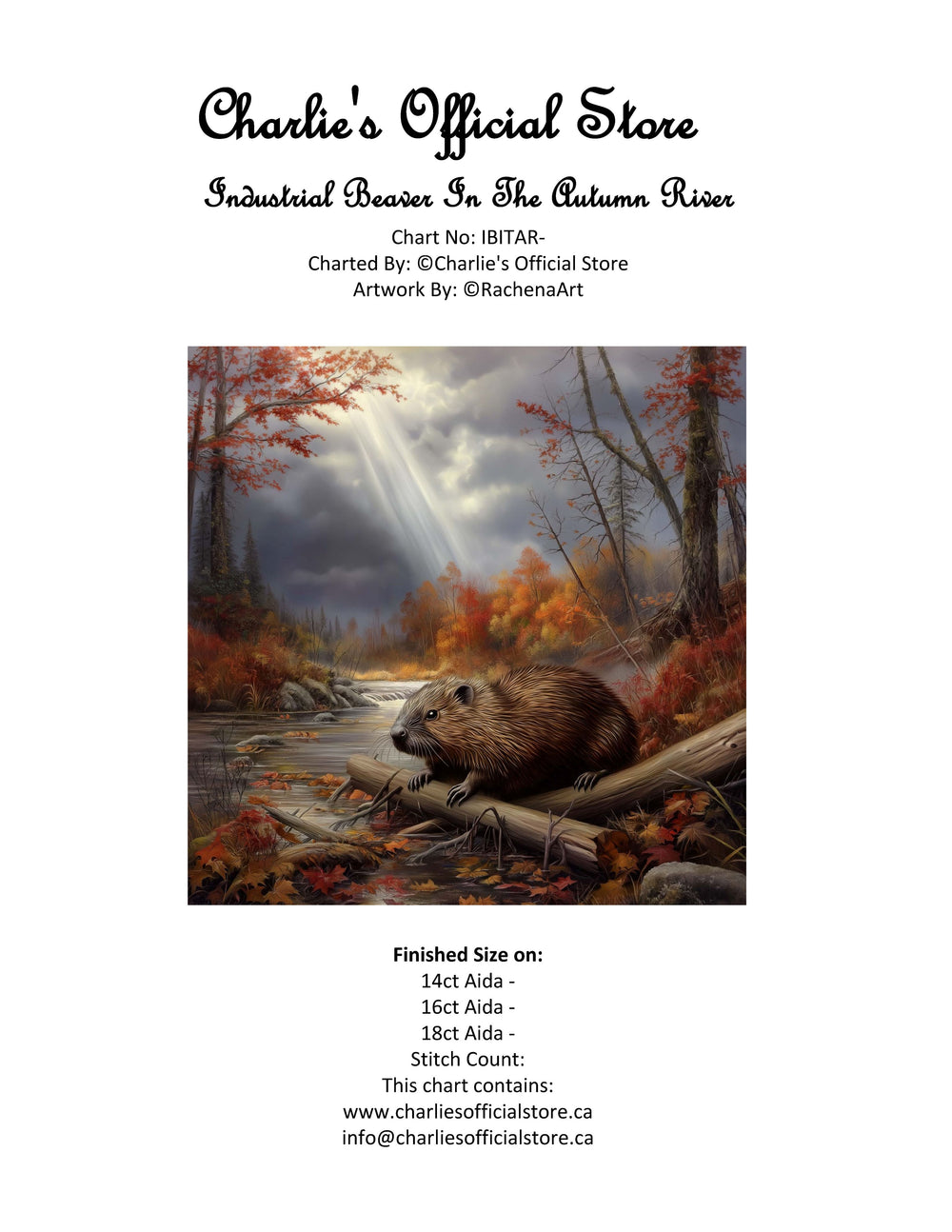 Counted Cross Stitch -Industrial Beaver In The Autumn River - Full Coverage Digital Download PDF File Charlie's Official Store