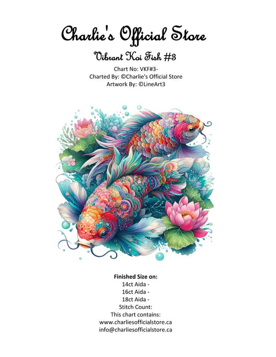 Counted Cross Stitch - Vibrant Koi Fish #3 - Digital Download PDF download file