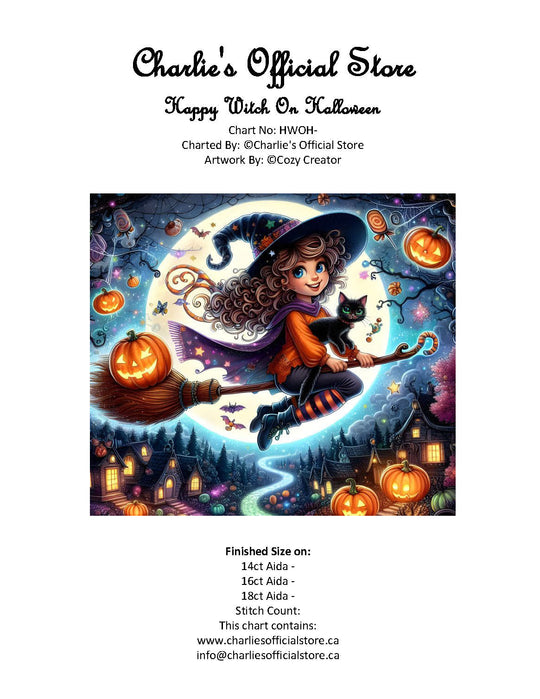 Counted Cross Stitch - Happy Witch On Halloween - Digital Downlod PDF (Copy) Charlie's Official Store