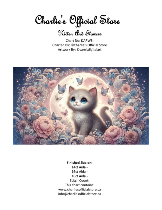 Counted Cross Kitten With Flowers Digital Download PDF Format Charlie's Official Store