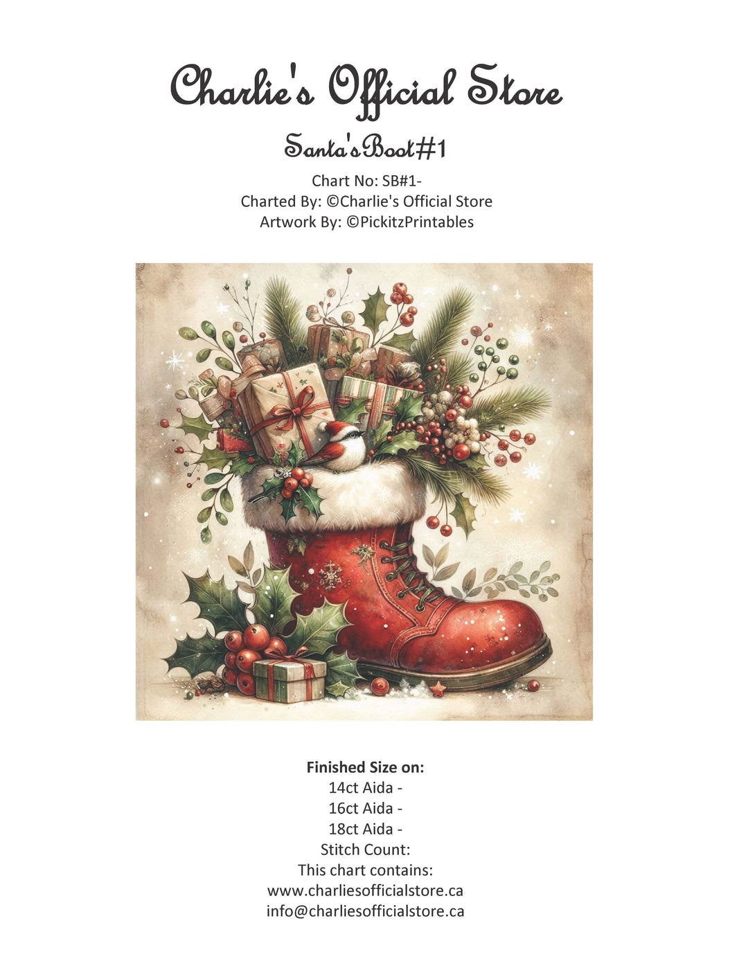 Counted Cross Stitch Santa's Boot #1 Digital Download PDF File Charlie's Official Store