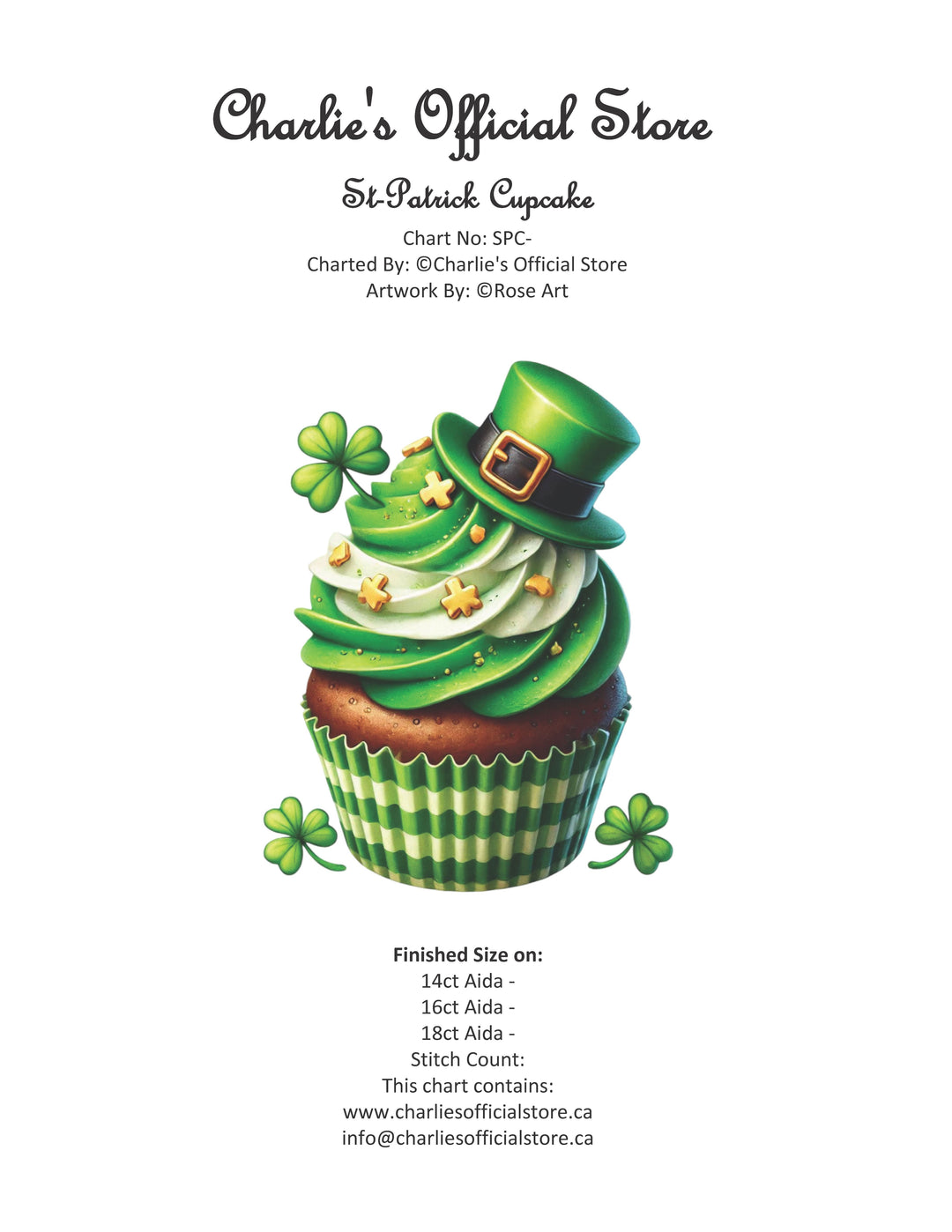 Counted Cross Stitch St-Patrick Cupcake Partial Coverage Digital Download PDF File Charlie's Official Store