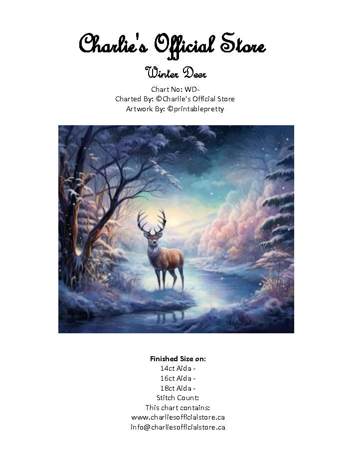 Counted Cross Stitch - Winter Deer - Digital Download PDF download file (Copy) Charlie's Official Store