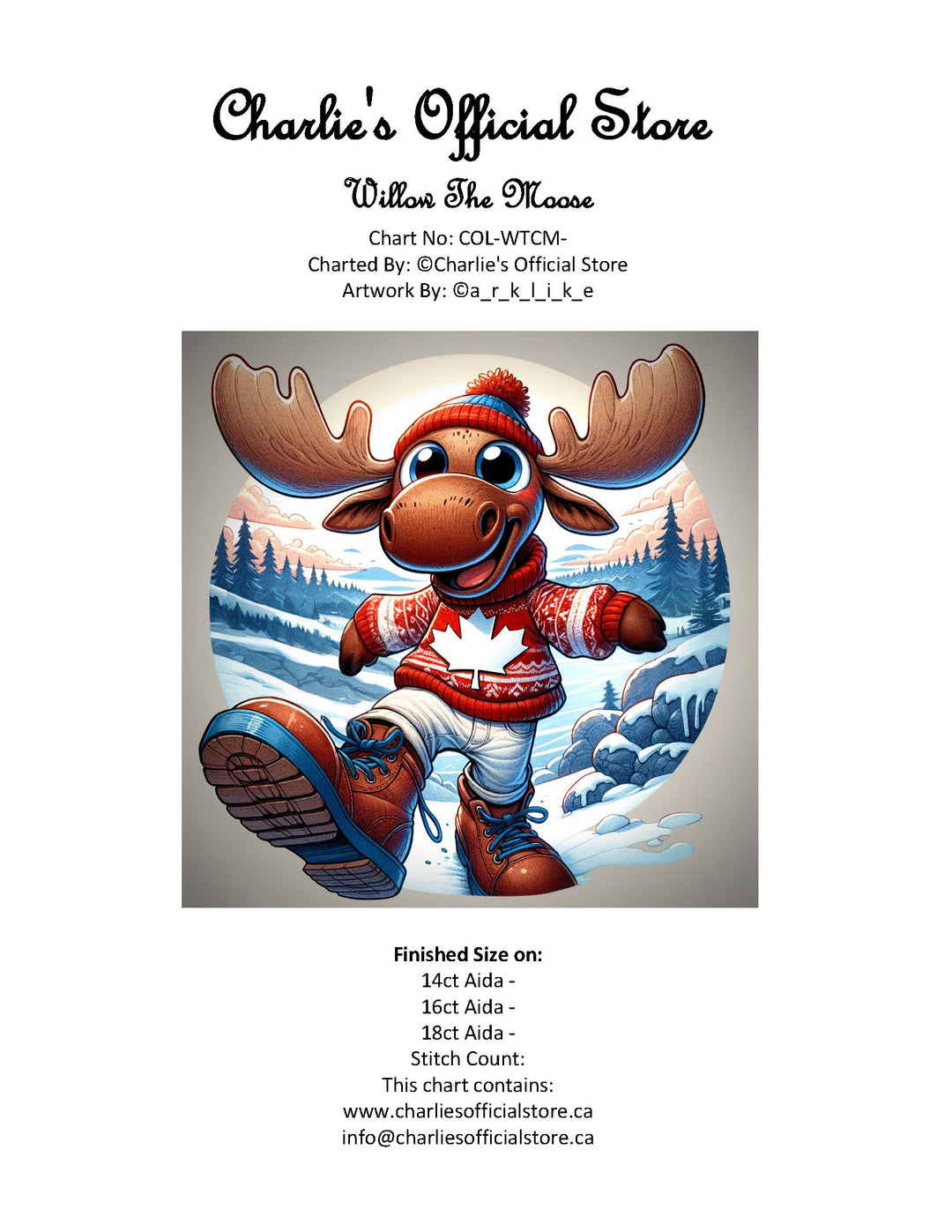 Counted Cross Stitch - Willow The Canadian Moose - Digital Download PDF download file