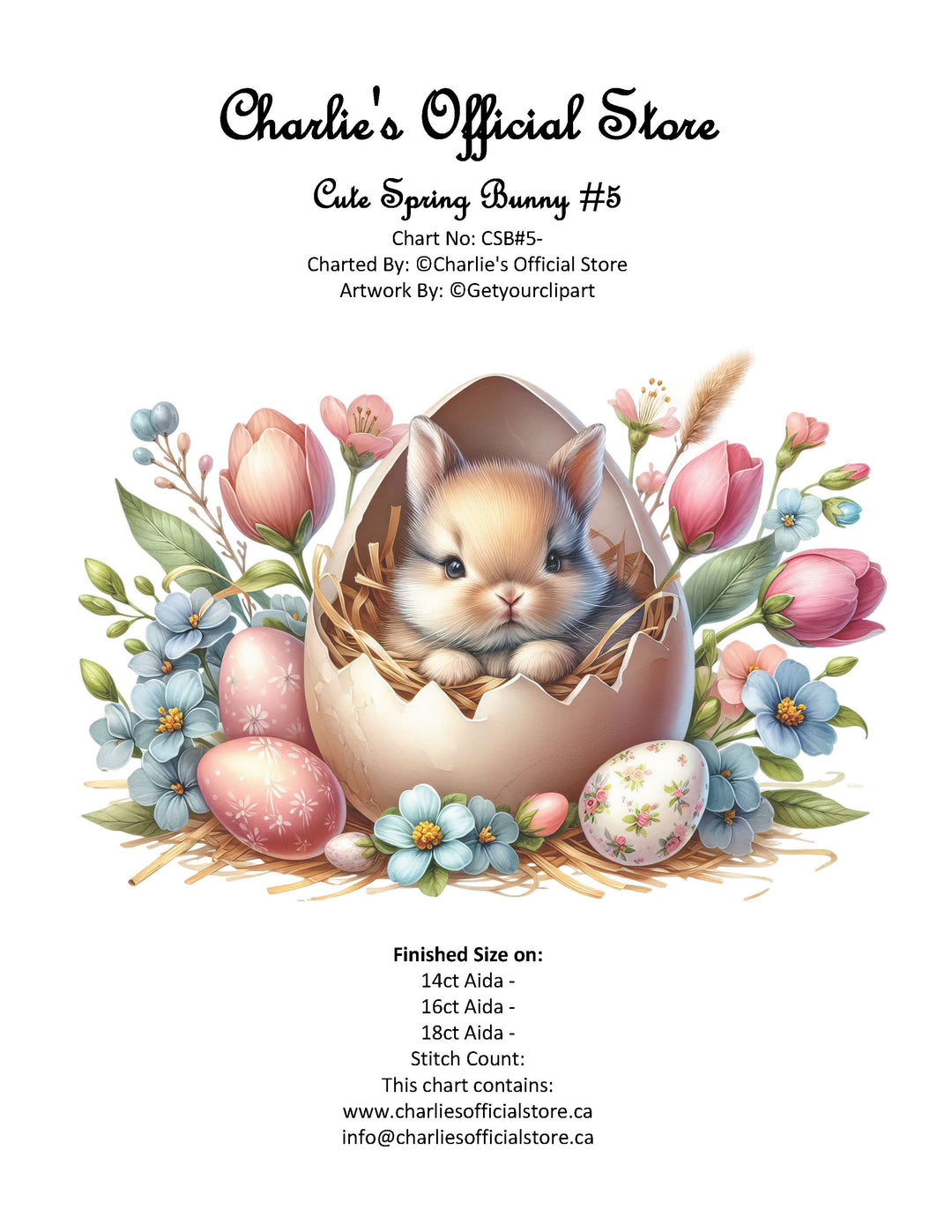 Counted Cross Stitch - Cute Spring Bunny #5 - Digital Download PDF download file