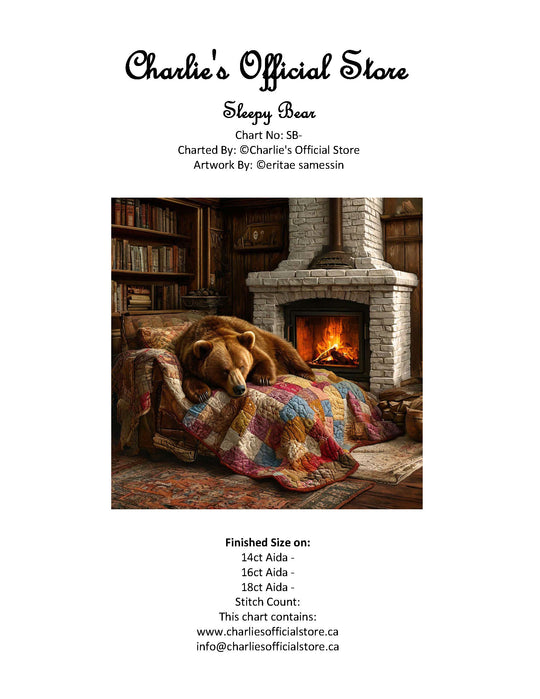 Counted Cross Stitch - Sleepy Bear - Digital Download PDF download file