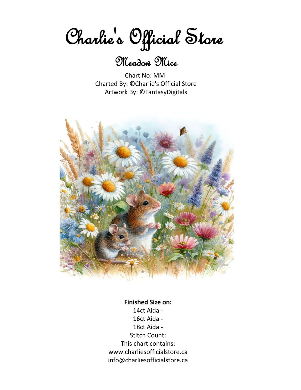 Counted Cross Stitch - Meadow Mice - Full Coverage Digital Download PDF File Charlie's Official Store