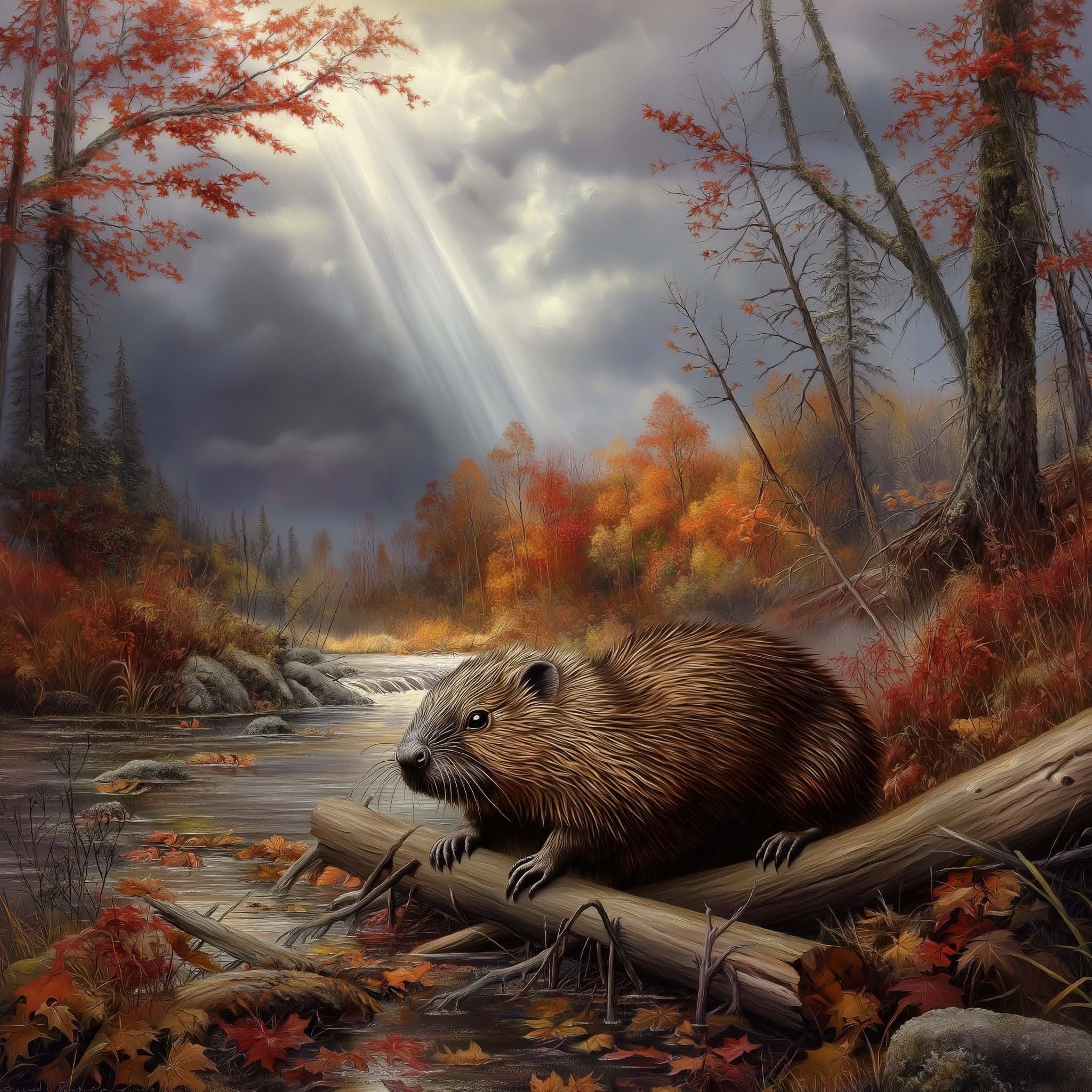 Diamond Painting - Industrial Beaver In The Autumn River - Round & Square AB's & FD Full Coverage Charlie's Official Store