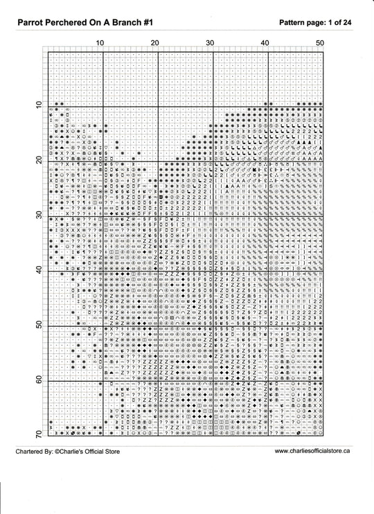 Counted Cross Stitch - Parrot Perched On A Branch - Digital Download PDF download file (Copy) Charlie's Official Store