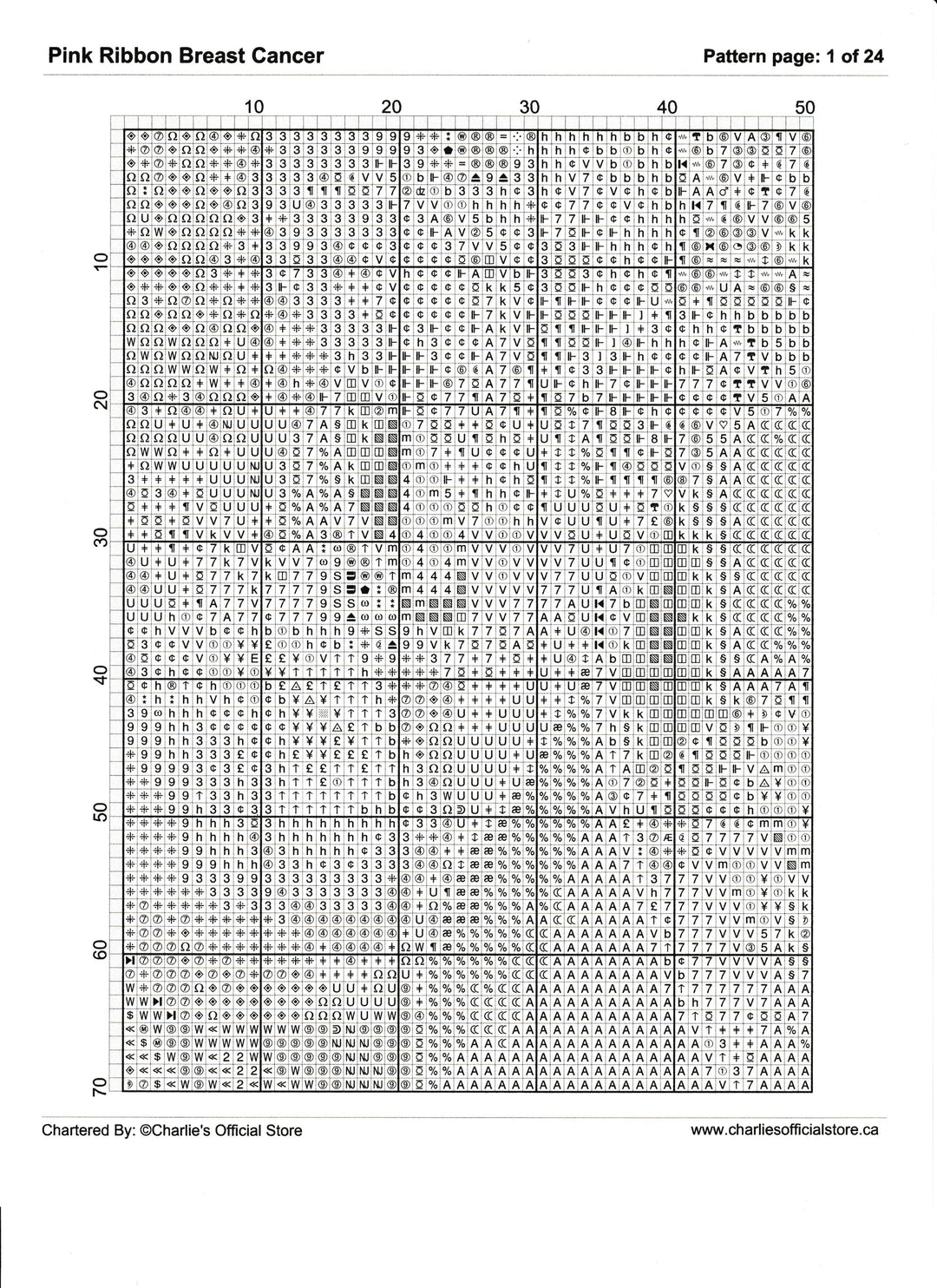 Counted Cross Stitch - Pink Ribbon Breast Cancer - Digital Download PDF download file (Copy) Charlie's Official Store