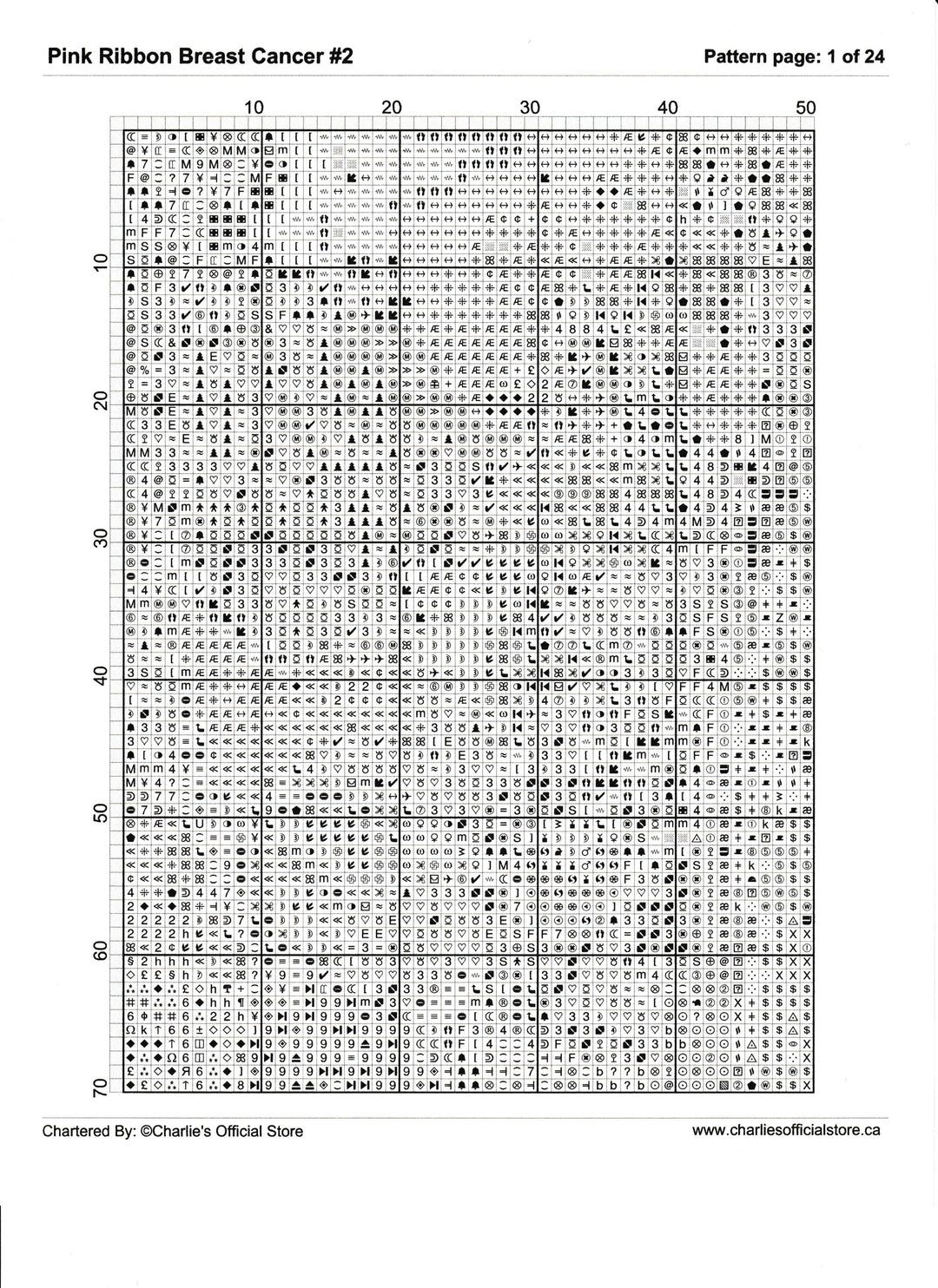 Counted Cross Stitch - Pink Ribbon Breast Cancer #2- Digital Download PDF download file Charlie's Official Store