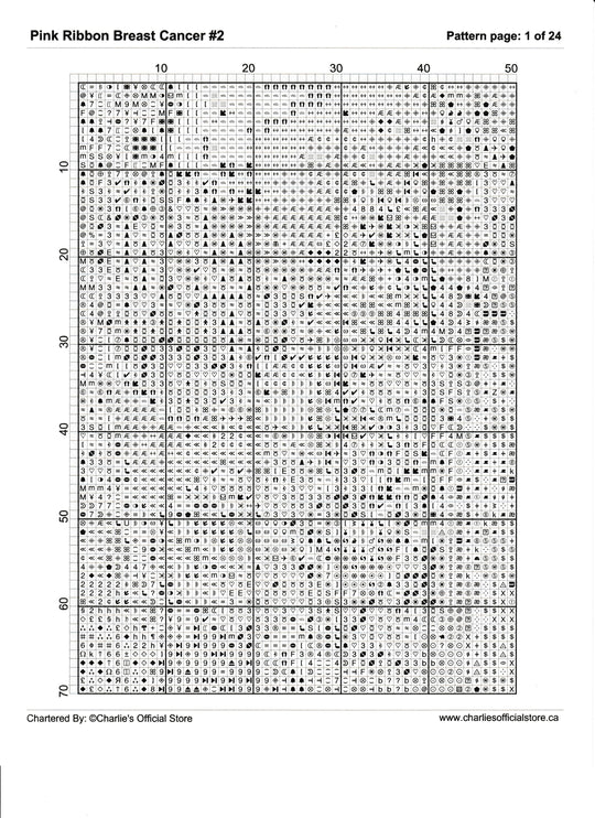 Counted Cross Stitch - Pink Ribbon Breast Cancer #2- Digital Download PDF download file Charlie's Official Store