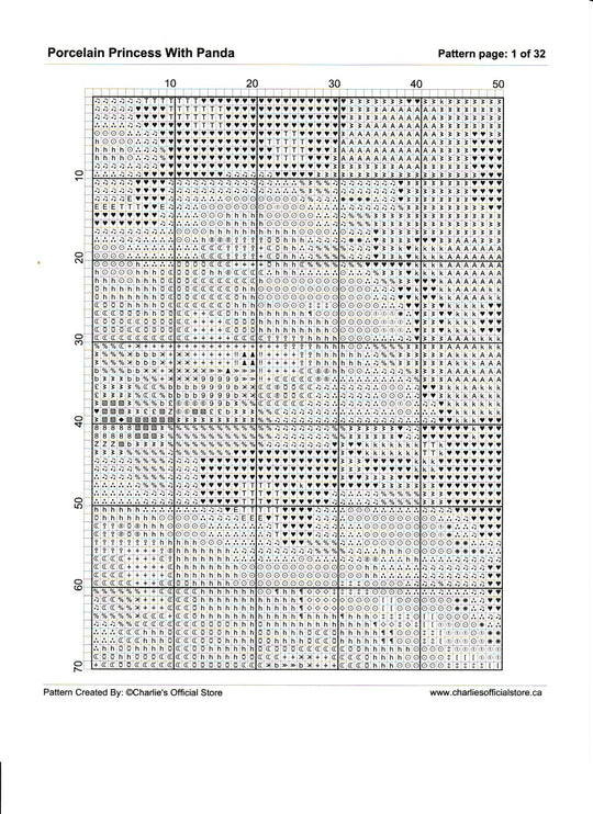 Counted Cross - Porcelain Princess With Panda - Full Coverage Digital Download PDF Format