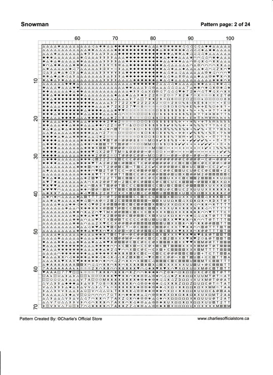 Counted Cross Stitch Snowman Full Coverage Digital Download PDF File Charlie's Official Store