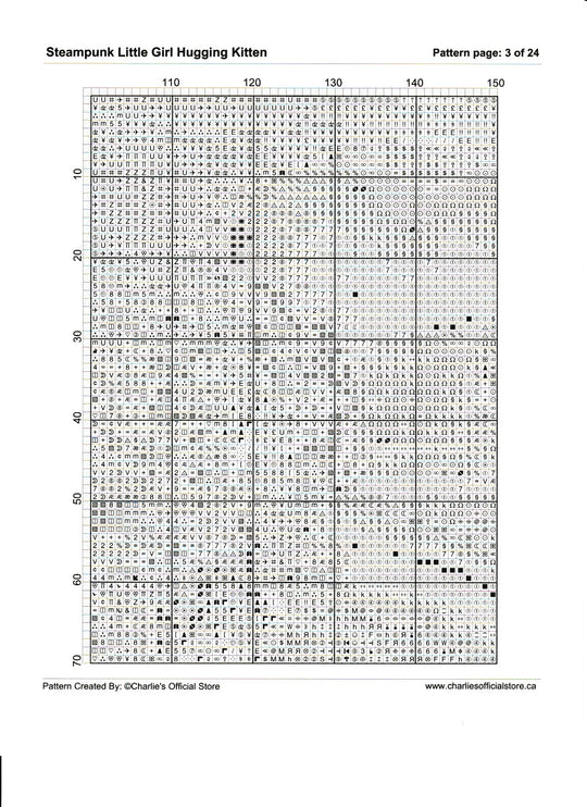 Counted Cross Stitch - Steampunk Little Girl Hugging Kitten - Digital Download PDF download file