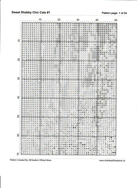 Counted Cross Stitch - Sweet Shabby Chic Cats #1 - Digital Download PDF download file