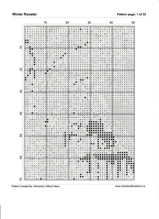Counted Cross Stitch Winter Rooster Full Coverage Digital Download PDF File (Copy) Charlie's Official Store