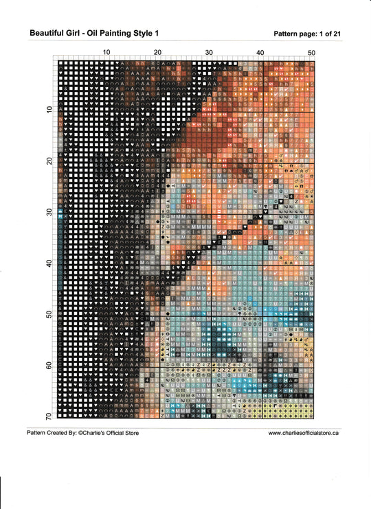 Counted Cross Stitch Beautiful Girl - Oil Painting Style 1 Digital Download PDF Format Charlie's Official Store