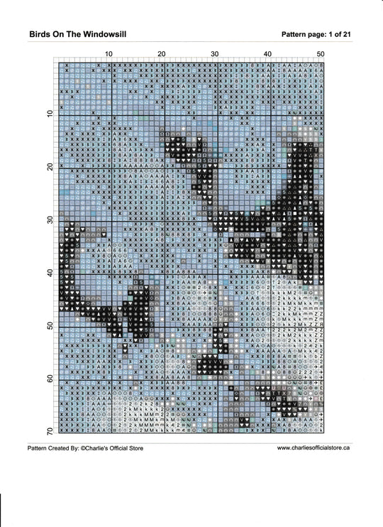 Counted Cross Stitch Birds On The Windowsill  Full Coverage Digital Download PDF File Charlie's Official Store