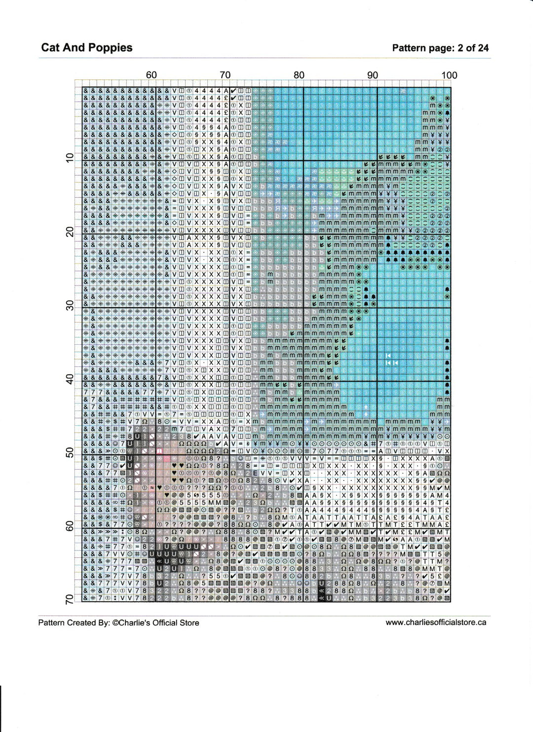 Counted Cross Stitch - Cat and Poppies - Digital Download PDF download file