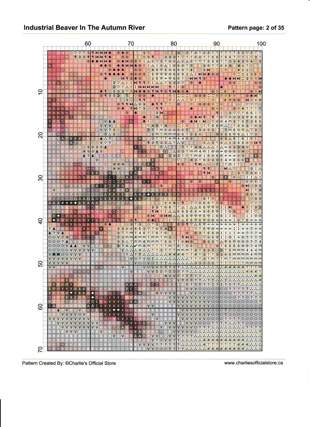 Counted Cross Stitch -Industrial Beaver In The Autumn River - Full Coverage Digital Download PDF File Charlie's Official Store