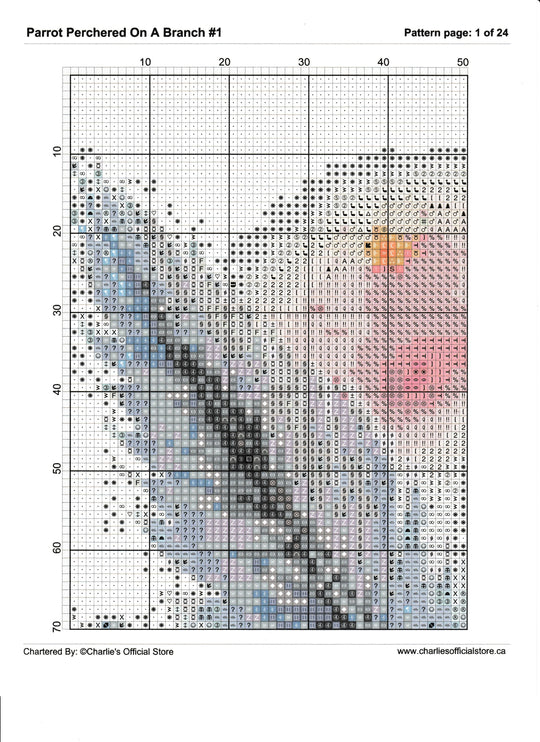 Counted Cross Stitch - Parrot Perched On A Branch - Digital Download PDF download file (Copy) Charlie's Official Store