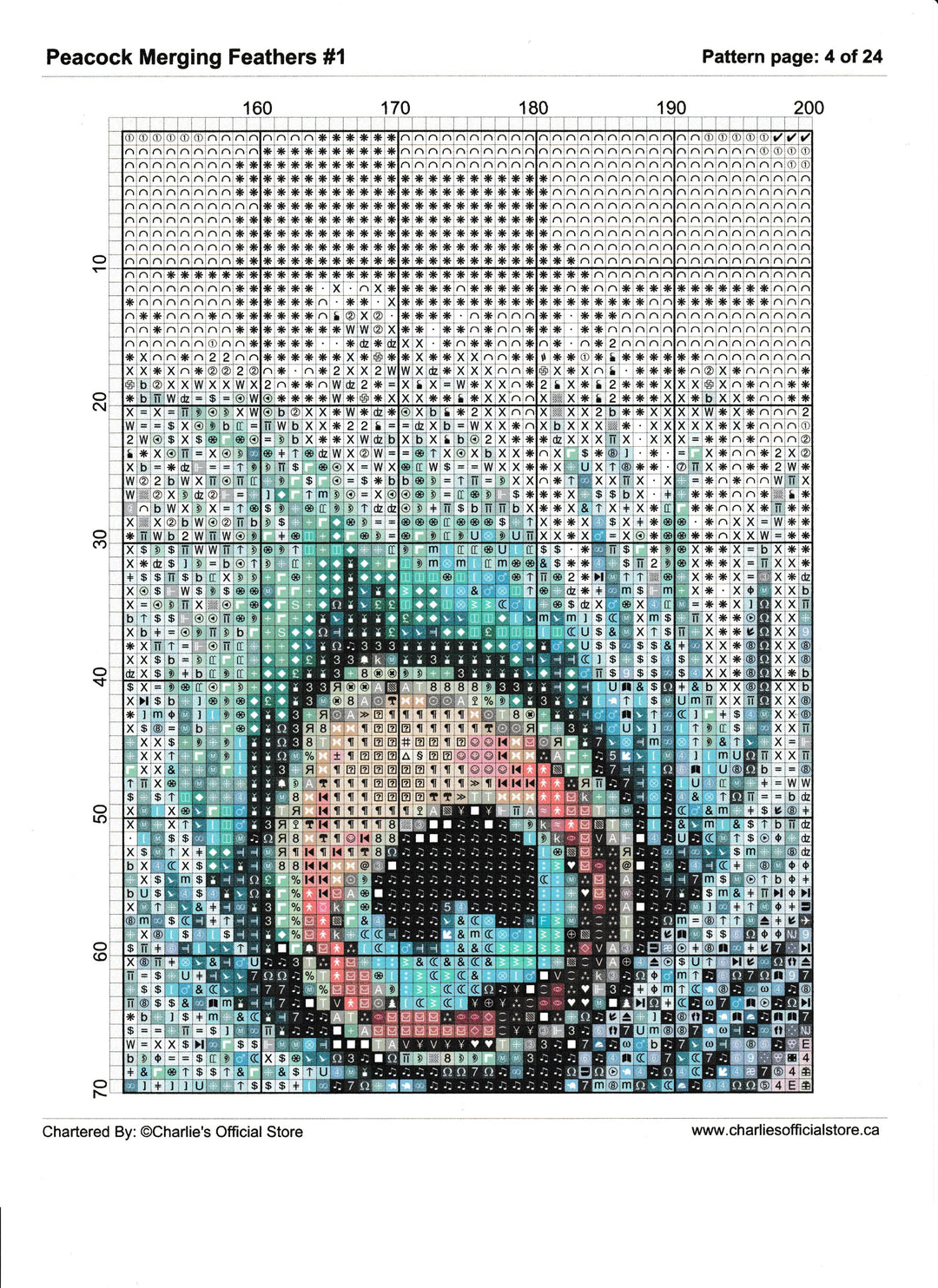 Counted Cross Stitch - Peacock Merging Feathers #1 - Digital Download PDF download file (Copy) Charlie's Official Store