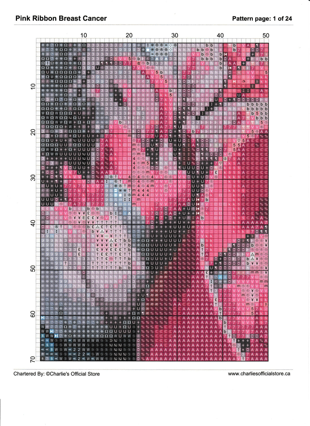 Counted Cross Stitch - Pink Ribbon Breast Cancer - Digital Download PDF download file (Copy) Charlie's Official Store