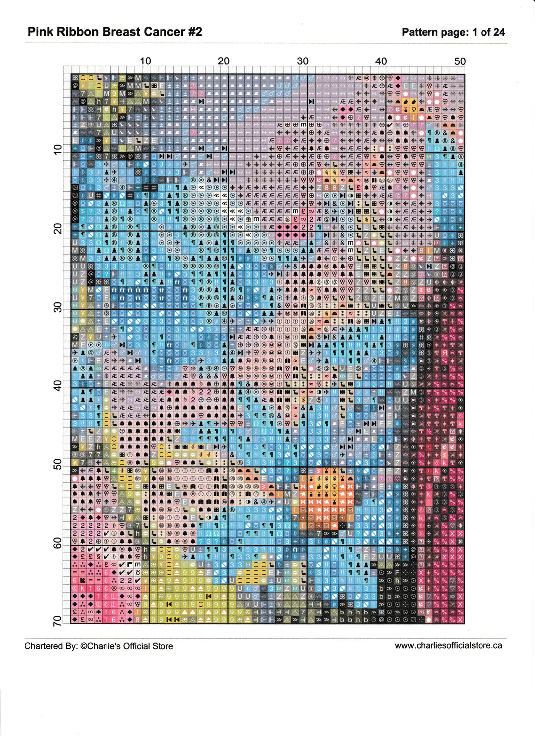 Counted Cross Stitch - Pink Ribbon Breast Cancer #2- Digital Download PDF download file Charlie's Official Store