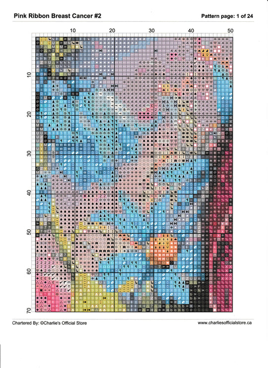 Counted Cross Stitch - Pink Ribbon Breast Cancer #2- Digital Download PDF download file Charlie's Official Store